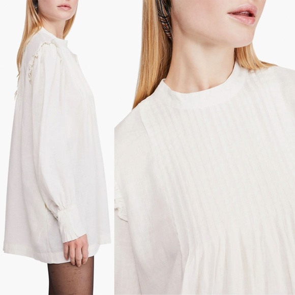 FREE PEOPLE | Linen Blend Clover Pintuck Linen Blend Tunic in White | Size S - Picture 2 of 11